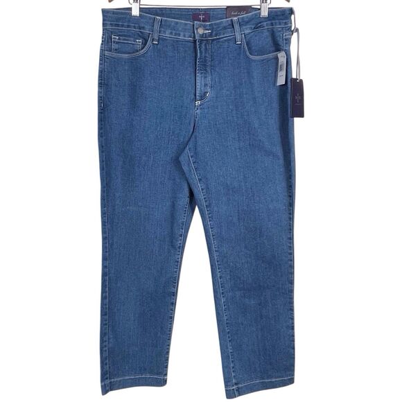 NWT NYDJ Audrey Straight Ankle Jeans Maryland Wash Size 14W Embellished Pockets - Picture 1 of 16
